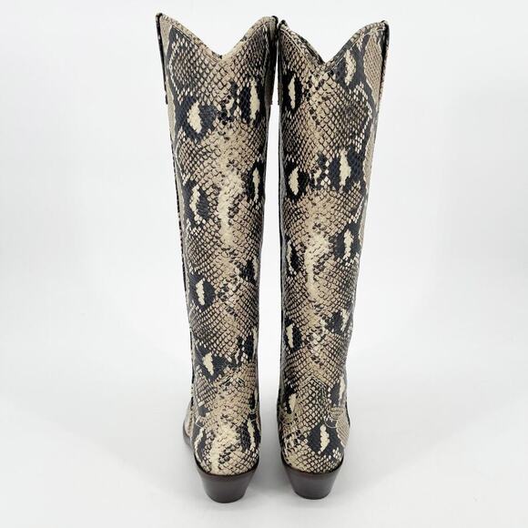 Loeffler Randall Dylan Tall Sand Snakeskin Embossed Block Heel Western Boot sz 6 - Picture 7 of 11